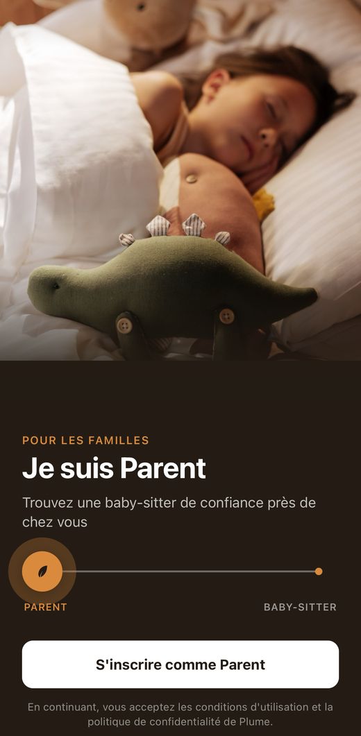 L'écran d'accueil de l'app Plume