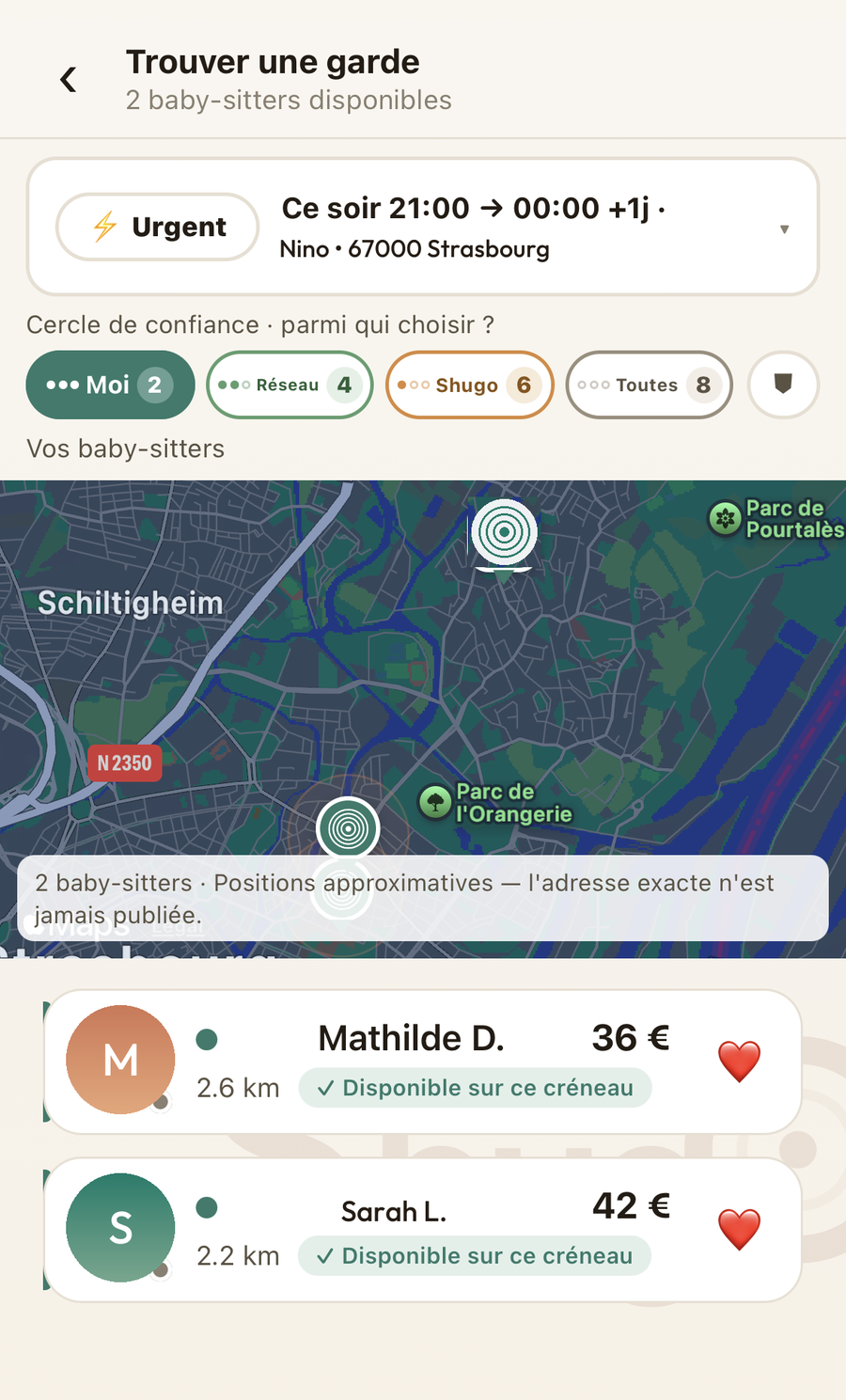 Chercher parmi les baby-sitters de son réseau