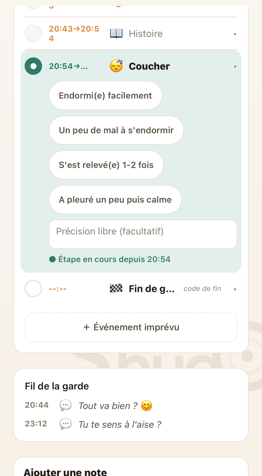 Histoire, puis coucher