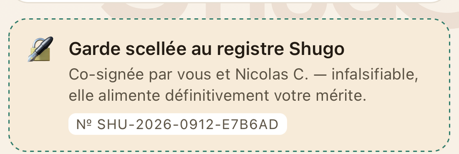 Scellée au registre Shugo
